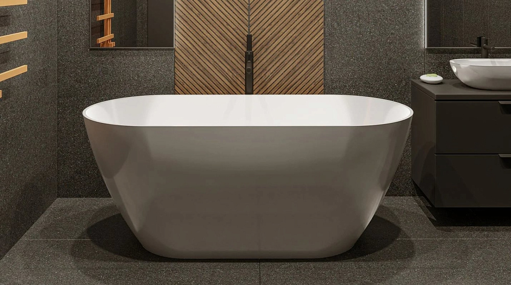 Ванна из искусственного камня WHITECROSS Coral A 165x75 см, отдельностоящая, белая, овальная, с донн
