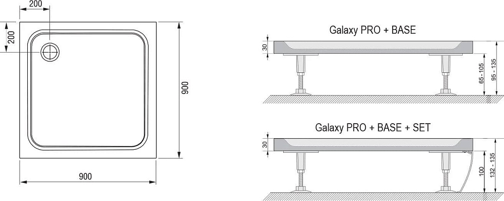 Поддон для душа Ravak Galaxy Pro Chrome Perseus Pro-90