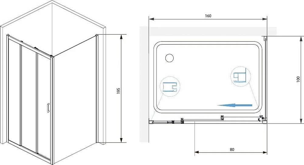 Душевой уголок RGW Passage PA-73 160x100x195 прозрачный