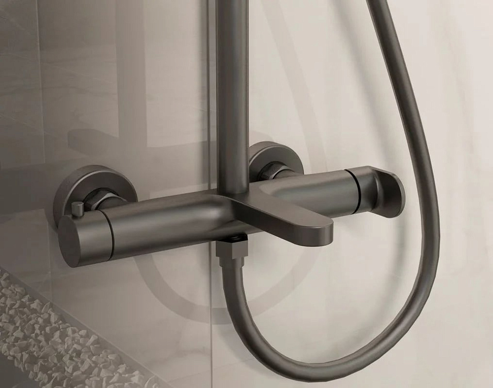 Душевая стойка Vincea Rondo VSFS-1R1GM с изливом, вороненая сталь