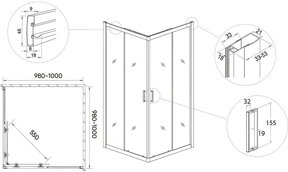 Душевой уголок Veconi Rovigo RV-13 100x100