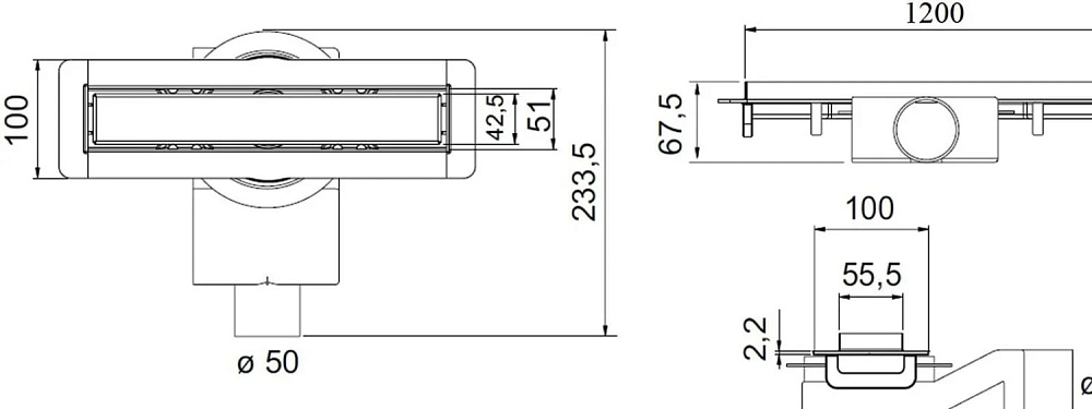 Душевой трап (лоток) Plumberia Selection PSM Modular 120 см, нержавеющая сталь матовая