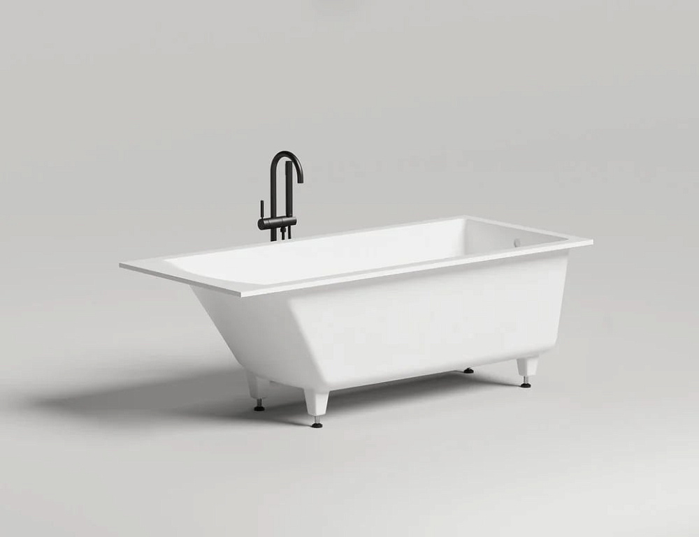 Ванна из искусственного камня Salini Cascata S-Sense 170x70 см, встраиваемая, матовая белая, на ножк