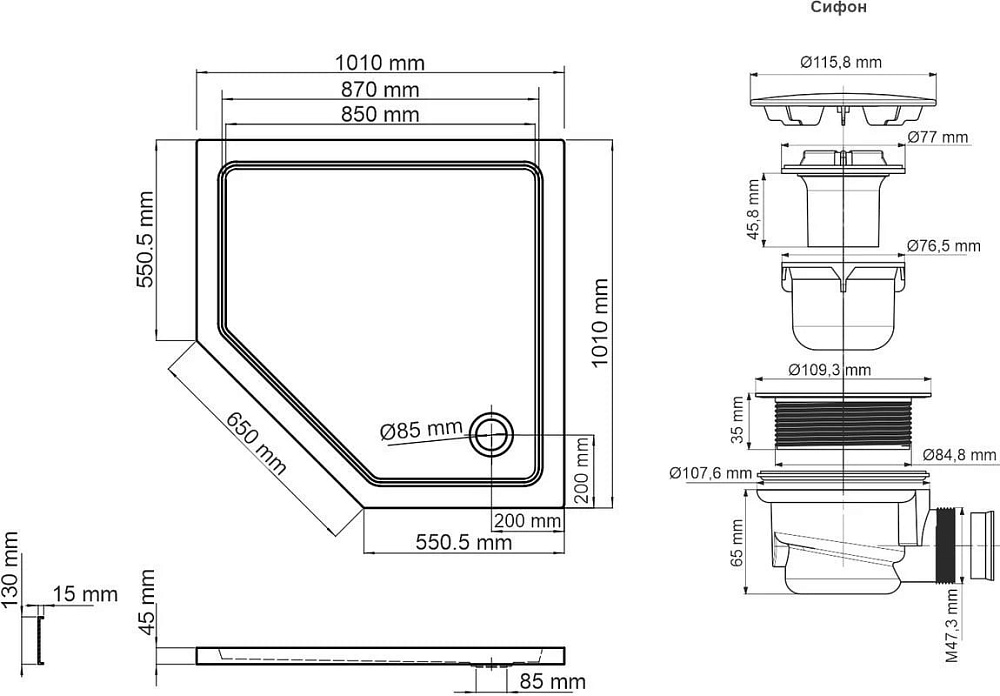 Поддон для душа Wasserkraft Isen 26T38 100x100 см