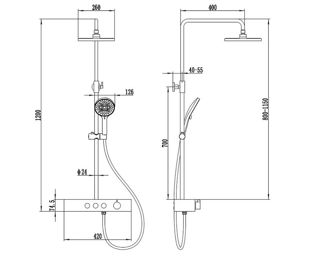 Душевая стойка AQUAme AQM8009B, черный матовый