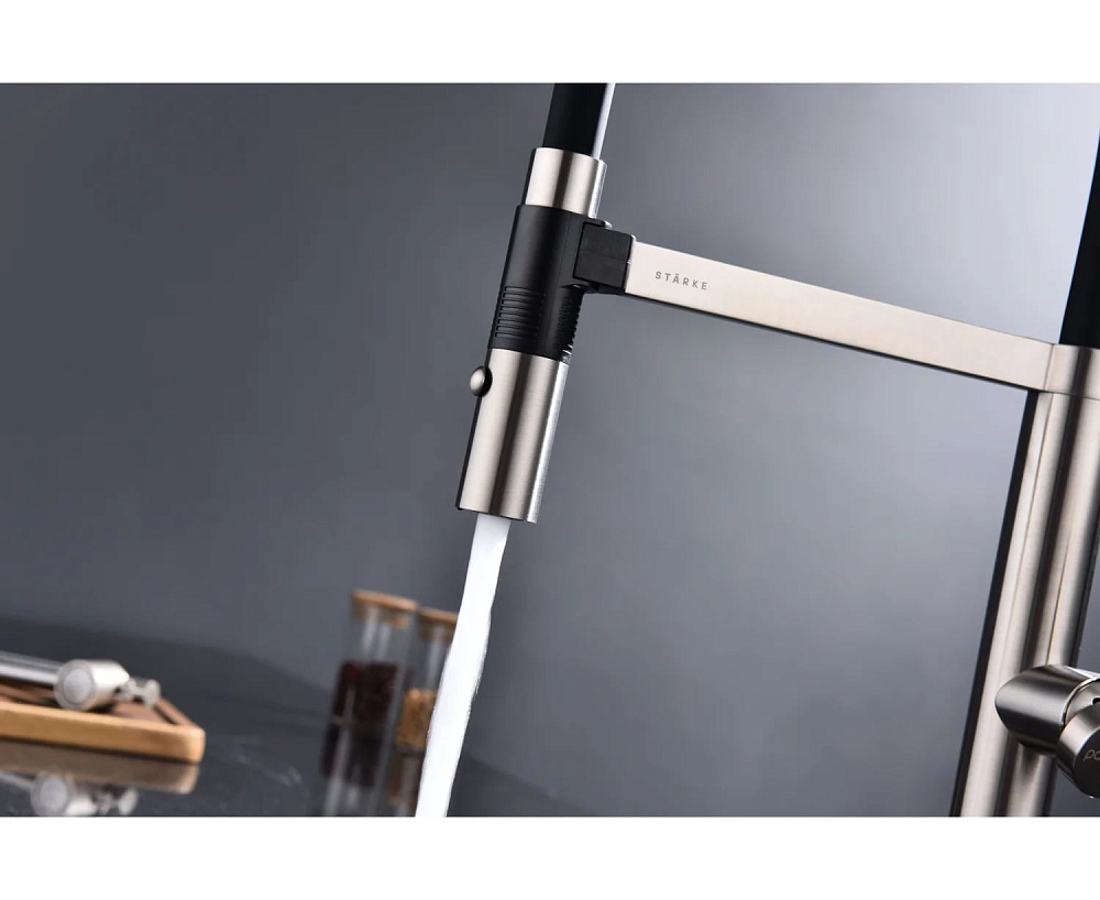 Смеситель для кухни Paulmark Leader Le214101-BS, с гибким изливом, брашированная сталь